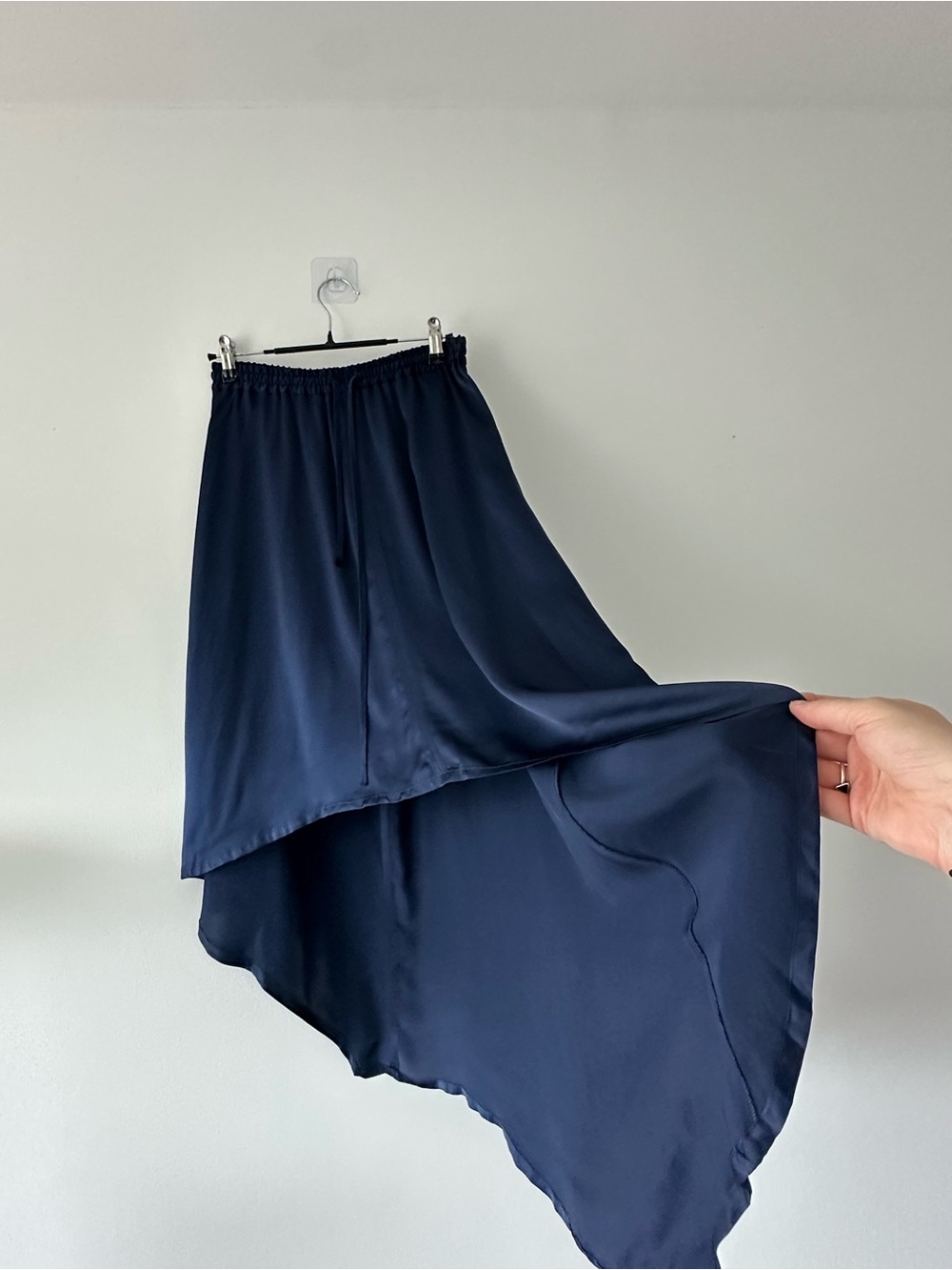 Rogue Navy Satin Asymmetric High Low Skirt IT 40 US 4-6 100% Viscose - Picture 8 of 15